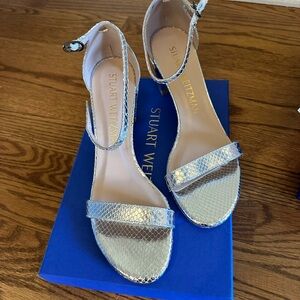 Stuart Weitzman - silver snake heels - size 9.5